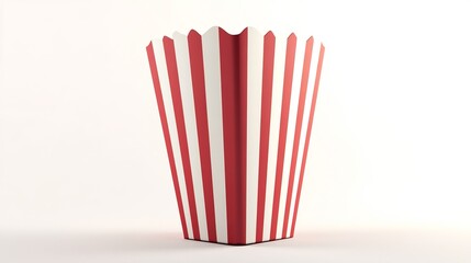A 3D realistic icon of a striped popcorn box, isolated on a white background. 