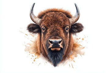 Close up of a buffalo's face with its horns showing