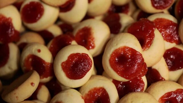 Gourmet pastries. Closeup view of a stack of traditional quince jelly cookies, also known as pepas