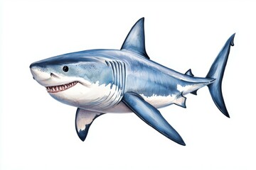 Fototapeta premium Large blue and white shark is swimming in the ocean