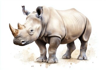 Fototapeta premium White rhino with a horn on its head