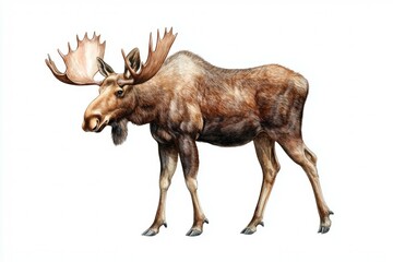 Fototapeta premium Large brown moose with a large antler on its head