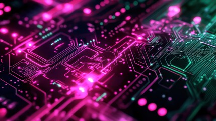 Obraz premium Illuminated circuit board with complex patterns and vibrant colors