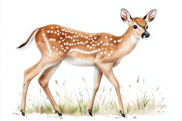 Deer with white spots on its back walks through a field