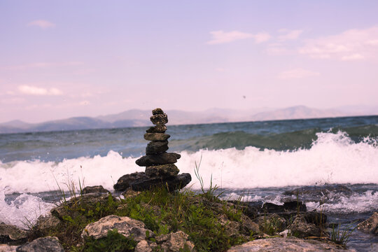 stone pyramids made near the lake