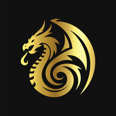 Mythical Golden Dragon Vector Art