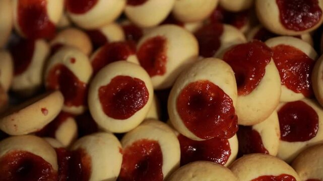 Gourmet pastries. Closeup view of traditional quince jelly cookies, also known as pepas