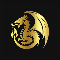 Golden Dragon Silhouette Vector Icon