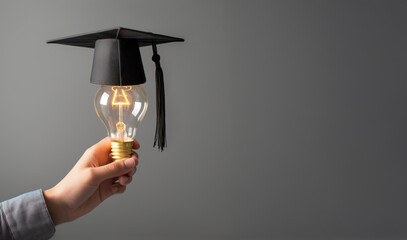 Lightbulb with Graduation Cap – Symbol of Education and Innovation