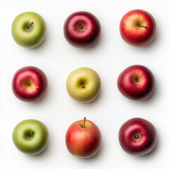 Bunte &Auml;pfel in abwechslungsreicher Anordnung auf klarem Hintergrund


