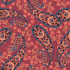Damask paisley seamless vector pattern. Floral vintage background