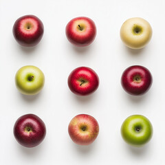 Bunte &Auml;pfel in abwechslungsreicher Anordnung auf klarem Hintergrund

