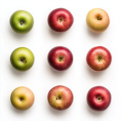 Bunte &Auml;pfel in abwechslungsreicher Anordnung auf klarem Hintergrund

