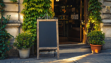 Empty chalkboard menu signboard on the street