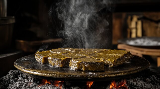 Traditional Cooking of Kuih Kapit in Brass Mold Over Charcoal