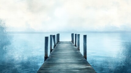 Obraz premium A Wooden Pier Extends Into The Calm Waters Of The Lake