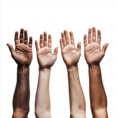 H&auml;nde verschiedener Hautt&ouml;ne greifen nacheinander in einer symbolischen Geste

