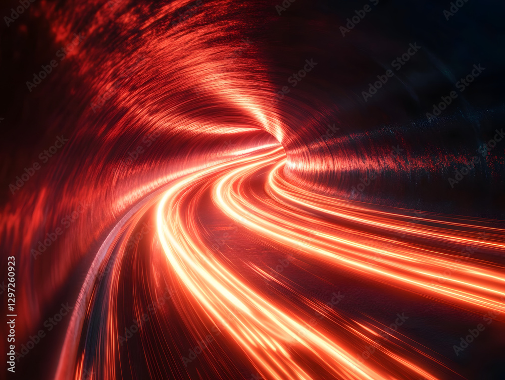 Canvas Prints red light waves take the shape of an electric tunnel, glowing lines appear on a black background wit