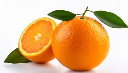 Orange Fruit with Leaf: Fresh Citrus Isolated on White