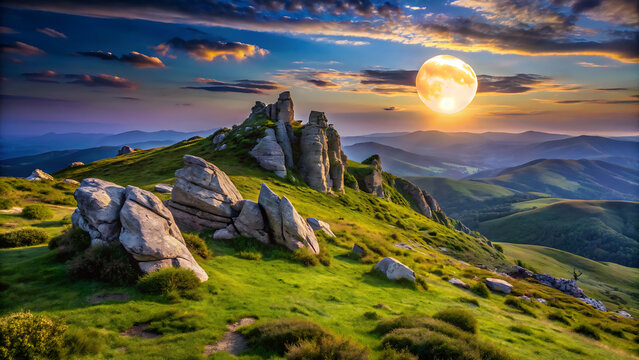 Moonlit Runa Mountain &ndash; Rocky Hillside & Stunning Carpathian Nightscape.