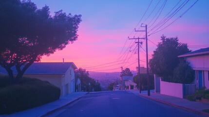 Fototapeta premium The sky above this neighborhood displays colorful lighting conditions