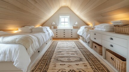 Cozy attic bedroom with twin beds