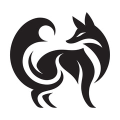 Elegant Black Fox Silhouette  Minimalist Abstract Design with Sharp Lines