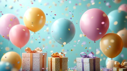 Colorful birthday celebration balloons and gifts high resolution hd background