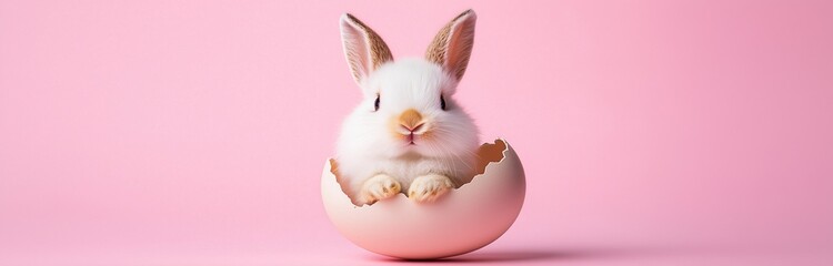 Obraz premium small cute bunny sitting in a egg shell for a background on easter 