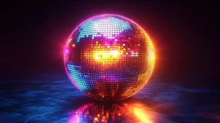 Colorful neon disco ball reflecting bright lights high resolution hd photo