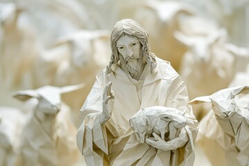 silhouette of JESUS ​​with lambs in paper technique