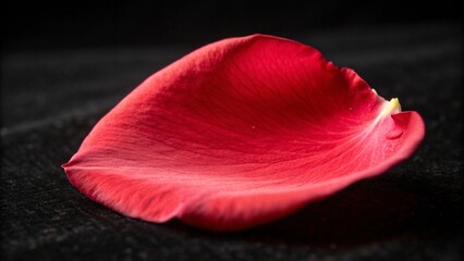 Close-Up of a Red Rose Petal Isolated Against a Dark Background. Vibrant red rose petal captured in delicate focus against serene black background