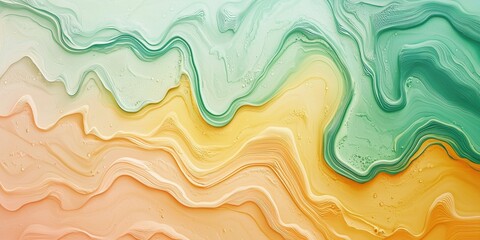 Fototapeta premium Abstract background with wavy patterns in green, yellow, and orange colors