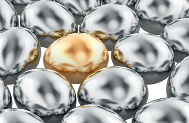 Golden egg among silver eggs, leader and success concept. 3D rendering