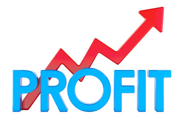 Profit concept with growth red arrow, 3D rendering isolated on transparent background
