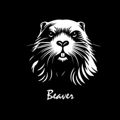 Beaver head on black background. hand drawing. Not AI, Vector illustration.