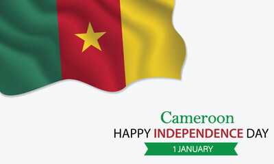 Happy Independence Day Cameroon. January 1st. Celebrating Cameroon Freedom, National Pride, and Heritage. Waving Cameroonian flag and lettering text design. Vector illustration.