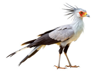 Fototapeta premium Majestic secretary bird with long legs and striking head feathers, standing tall. PNG format