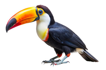 Fototapeta premium Vibrant toucan with a large colorful beak, perched. PNG format