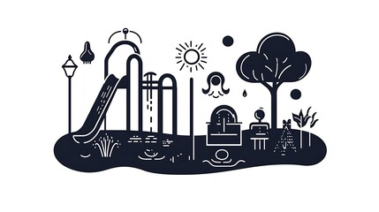 Charming Hand-Drawn Illustration: A Sunny Day at the Playground AI Generated