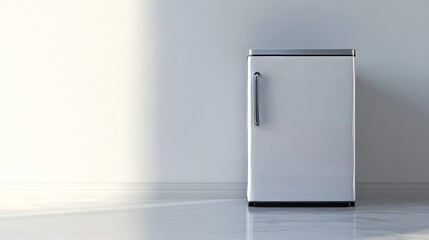 Empty modern mini fridge isolated on white