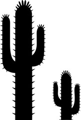 Silhouette of Saguaro Cactus with Two Upward-Curving Arms and Desert Shrubs - Iconic Desert Scene