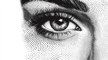 Halftone human eye--frontal close-up of a woman looking straight.