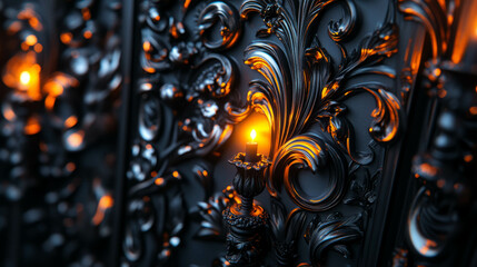 Ornate metal candelabra with illuminated texture for elegant interior design