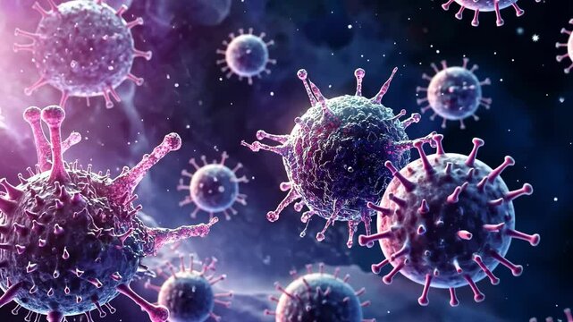Macro photography of disease cells captured under a microscope, showing detailed cellular structures used for medical research