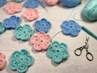Crocheted flowers artistic handmade decorative objects and crochet 