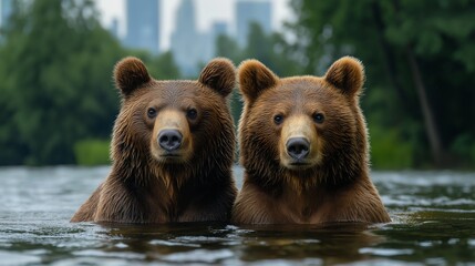 Obraz premium Bears couple in a romantic pose