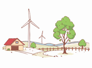 Wind Energy Farm in Rural Countryside Setting