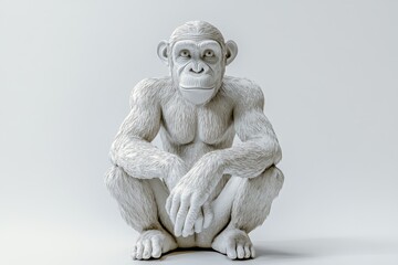 Fototapeta premium Realistic monkey sculpture captures primate form and texture in monochrome studio shot