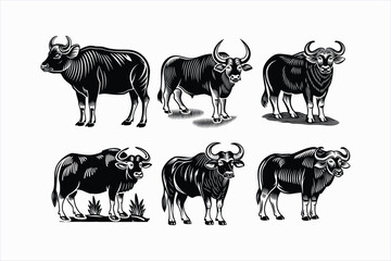  Set of gaur animal vector illustration.